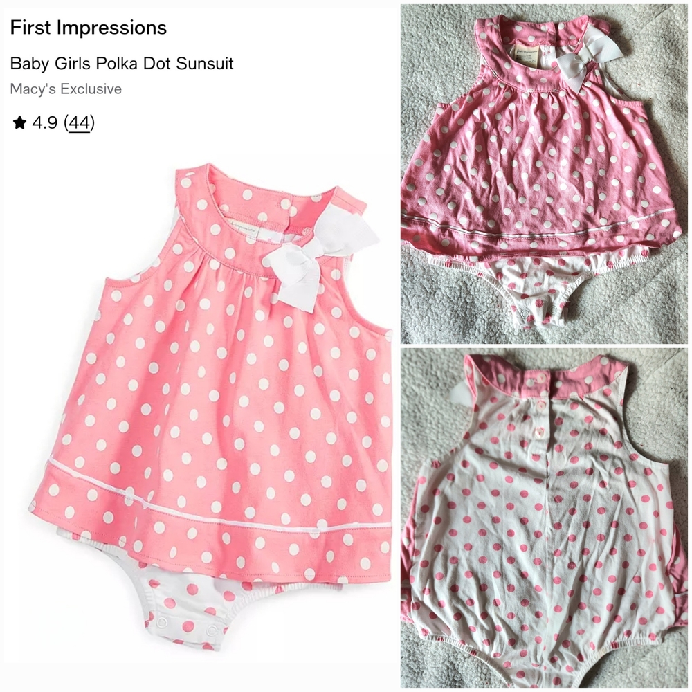 First Impressions Pink and White Polka Dot Sunsuit